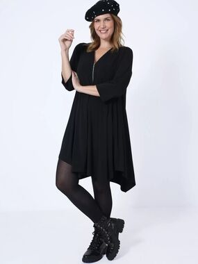JMP Jean Marc Philippe Women Black V-Neck Swing Dress France US Size 2X/3X 20/22